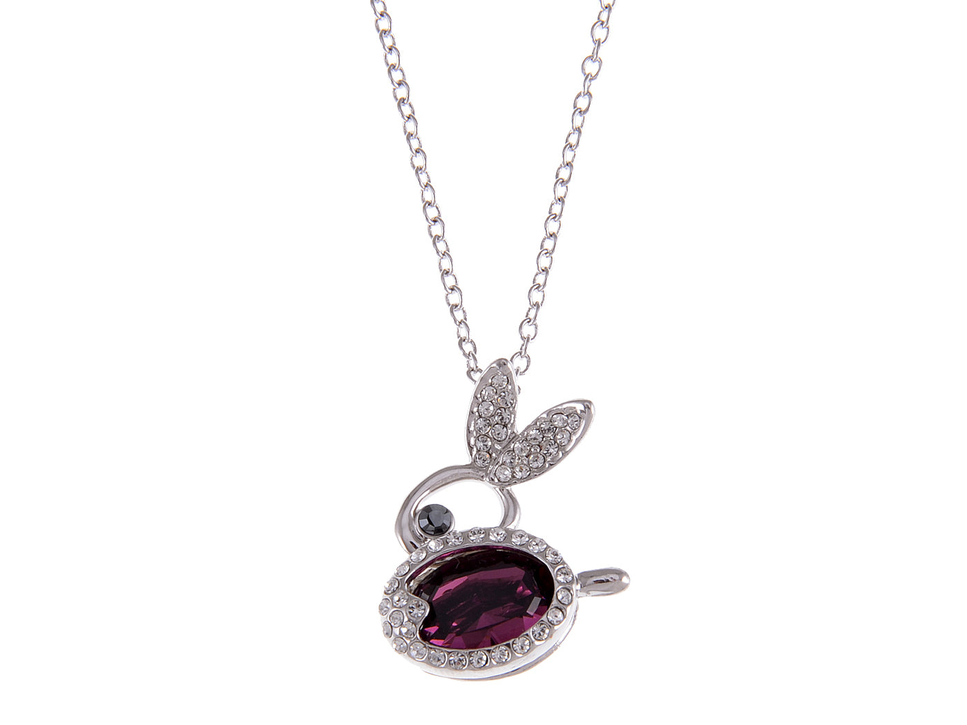 Swarovski Crystal Violet Rose Pink Bunny Rabbit Necklace Pendant