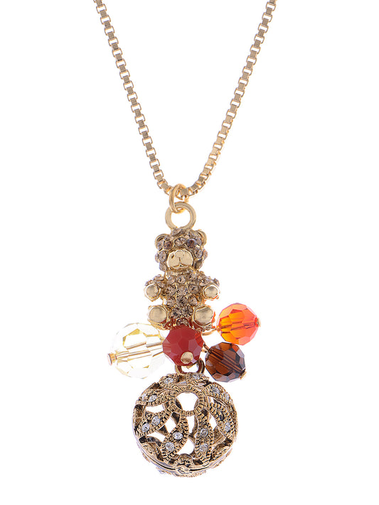 Swarovski Crystal Topaz Bear Intricate Circus Ball Pendant Necklace