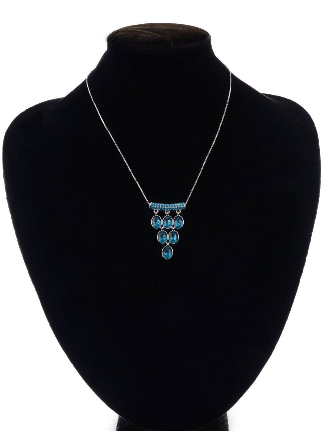 Swarovski Crystal Sapphire Blue African Tribal Shape Orb Dangle Pendant Necklace