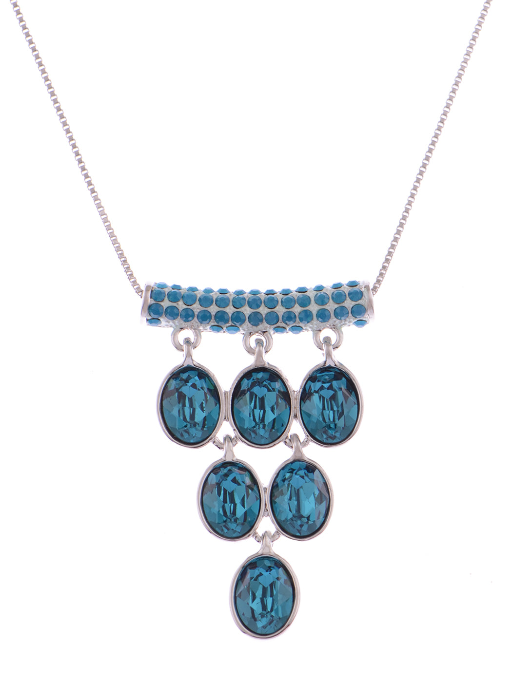 Swarovski Crystal Sapphire Blue African Tribal Shape Orb Dangle Pendant Necklace