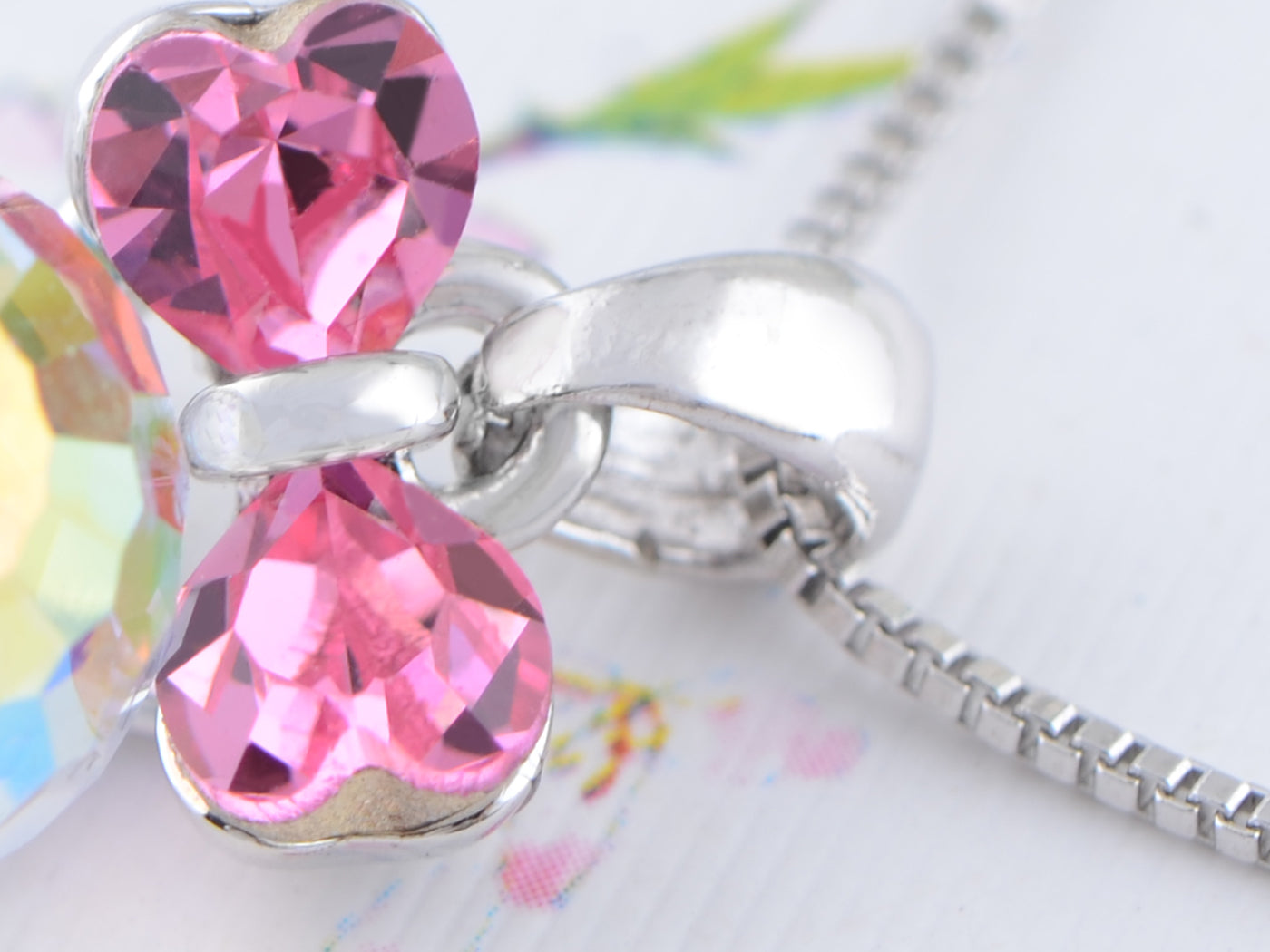 Swarovski Crystal Pink Fuchsia Bow Girl Power Disco 70S Ball Ab Pendant Necklace