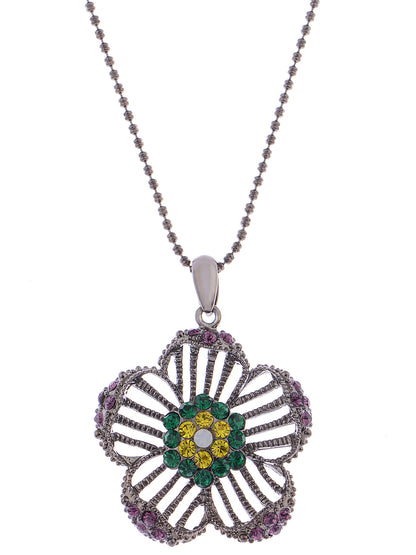 Swarovski Crystal Dark Gun Gypsy Daisy Flower Pendant Necklace