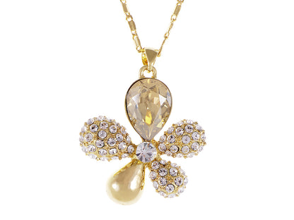 Swarovski Crystal Topaz Fat Flower Petal Pendent Necklace