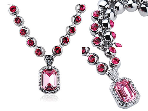 Swarovski Crystal Rose Pink Amulet Chain Jewelry Pendant Necklace