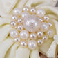 Cream Holiday Poinsettia Tri Flower Pearl Bridal Fabric Bib Ribbon Necklace
