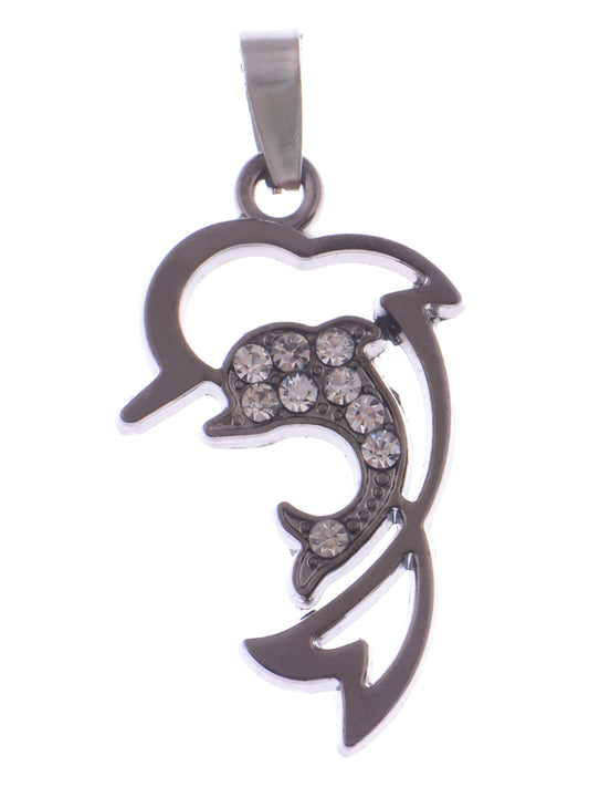 Stainless Steel Dolphin Outline Twin Couple Necklace Pendant
