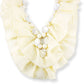 Sheer Ivory Cream Fabric Mesh Pearl Bead Crochet Ribbbon Necklace