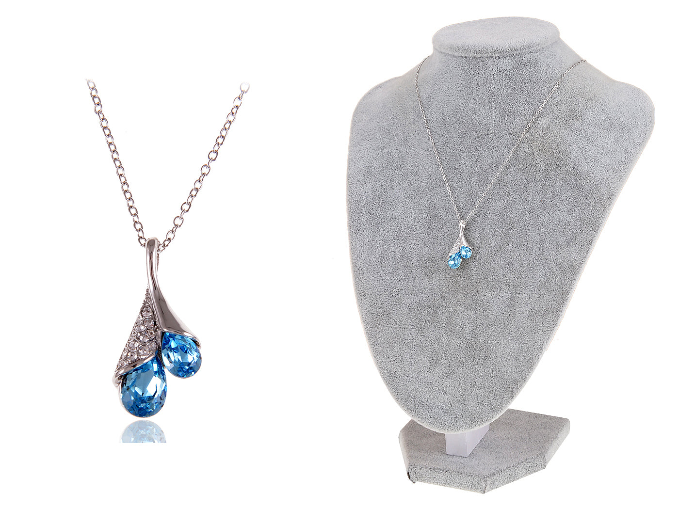 Blue Sapphire Shell Blossom Drop Pendant Necklace