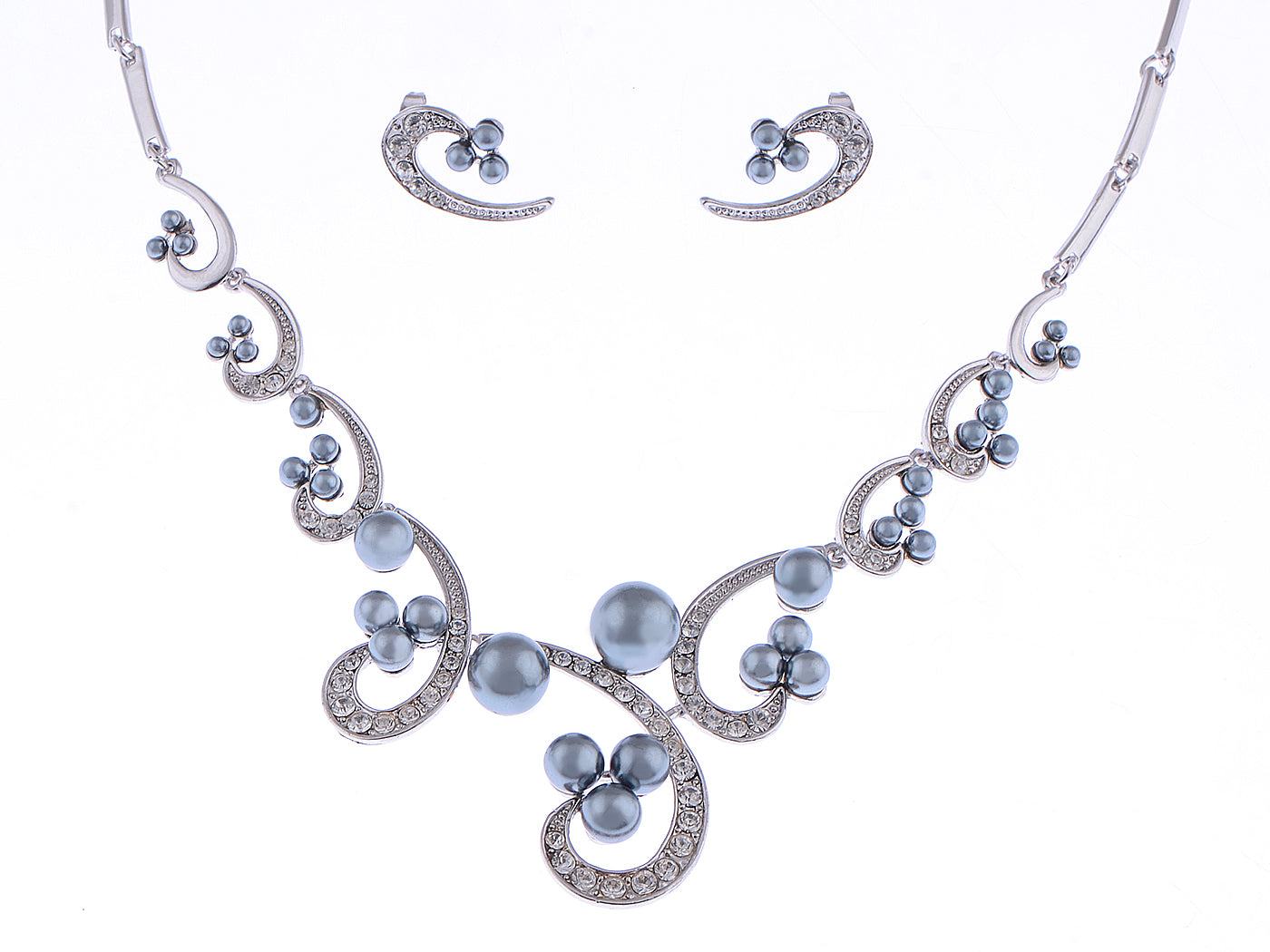 Swarovski Crystal Black Pearl Swirl Bridal Necklace Earring Set