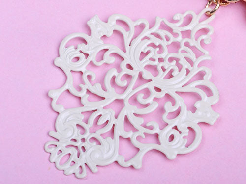 Coral Rose Flower Floral Filigree Heart Tassel Vintage Look Necklace