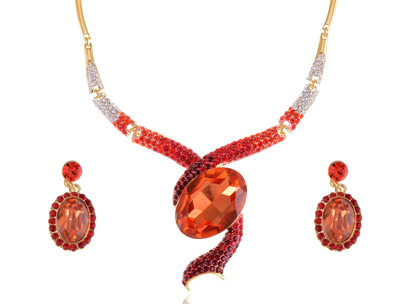 Ruby Red Snake Dangle Earring Necklace Jewelry Set