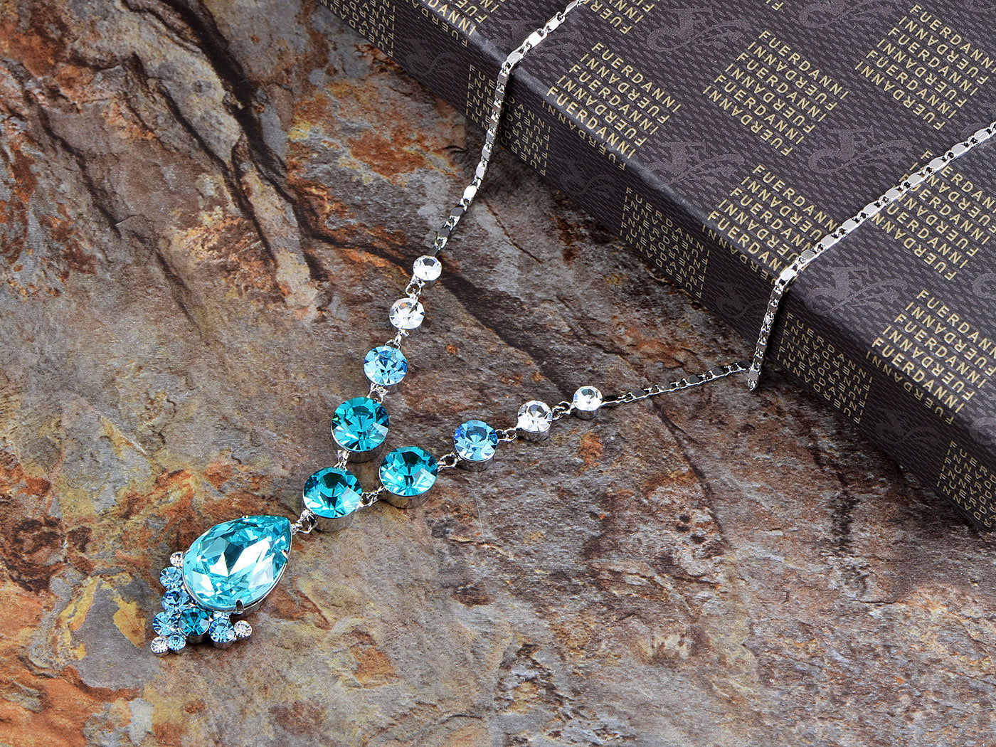 Swarovski Crystal Aqua Blue Tear Dangle Earring Necklace Set