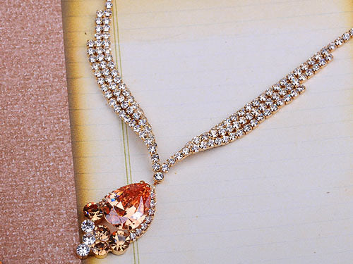Swarovski Crystal Princess Topaz Yellow Tear Dangle Earring Necklace Jewelry Set