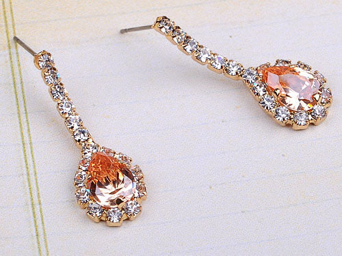 Swarovski Crystal Princess Topaz Yellow Tear Dangle Earring Necklace Jewelry Set