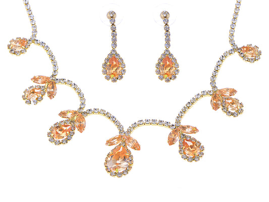 Swarovski Crystal June Topaz Loop Flower Dangle Earring Necklace Set