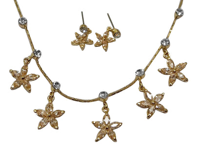 Swarovski Crystal Topaz Star Night Flower Dangle Earring Necklace Set