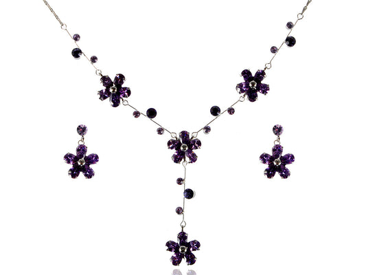 Purple Daisy Girl Princess Flower Earring Necklace Jewelry Set