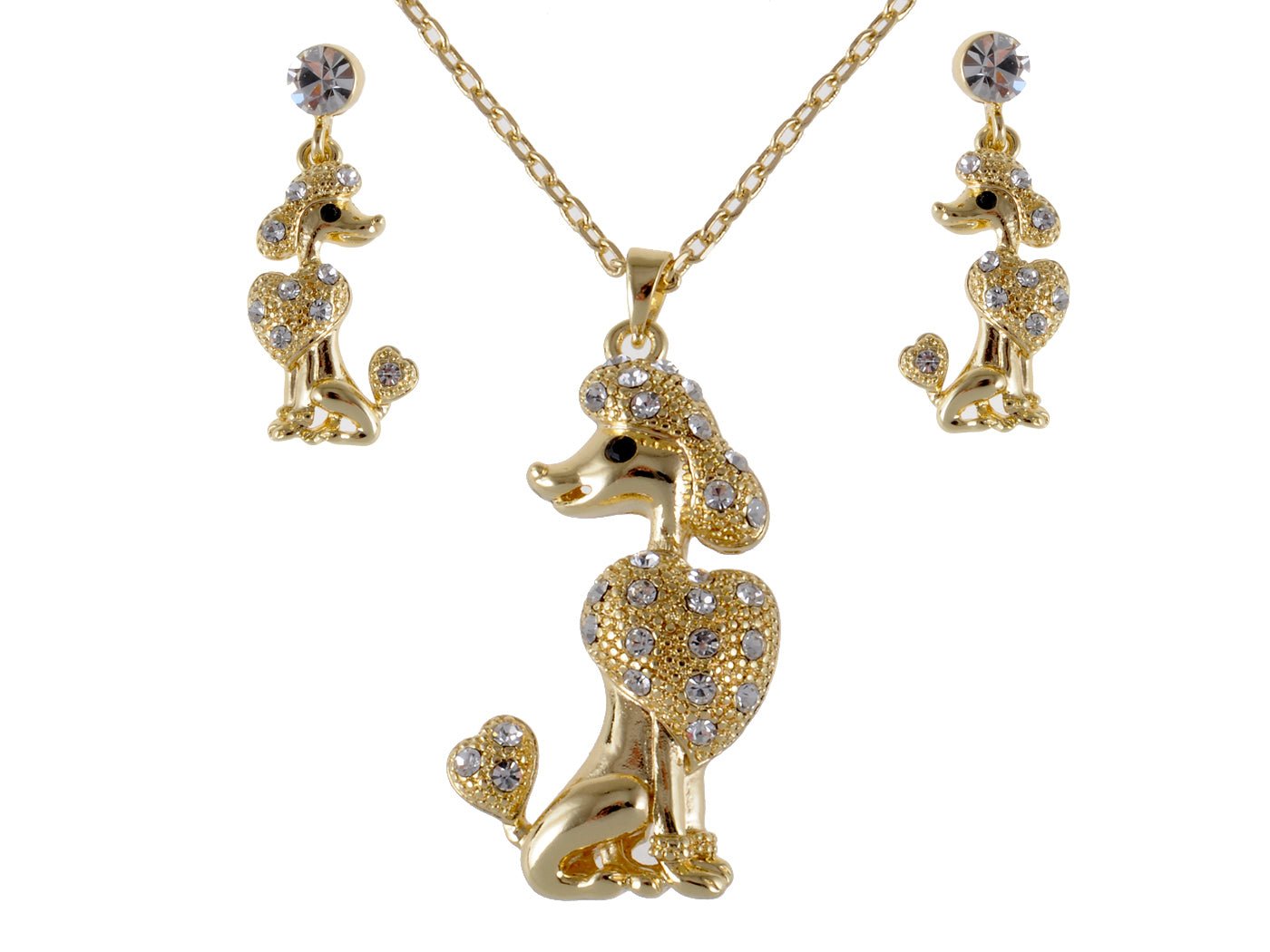 Swarovski Crystal Poodle Show Dog Clr Earring Necklace Set