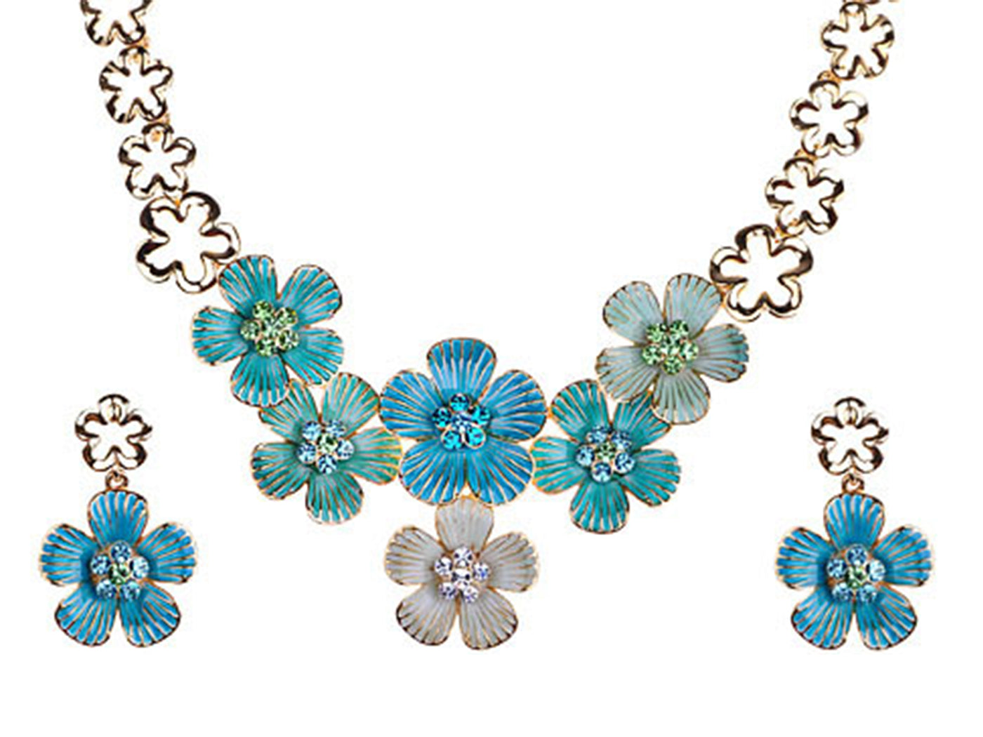 Enamel Clover Flower Earring Necklace Set