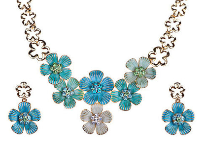 Enamel Clover Flower Earring Necklace Set