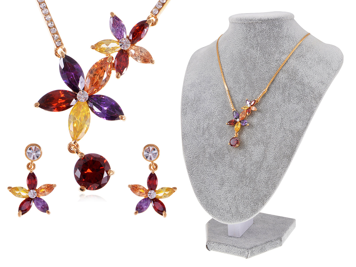 Swarovski Crystal Autumn Carnival Dangle Star Flower Earring Necklace Jewel Set