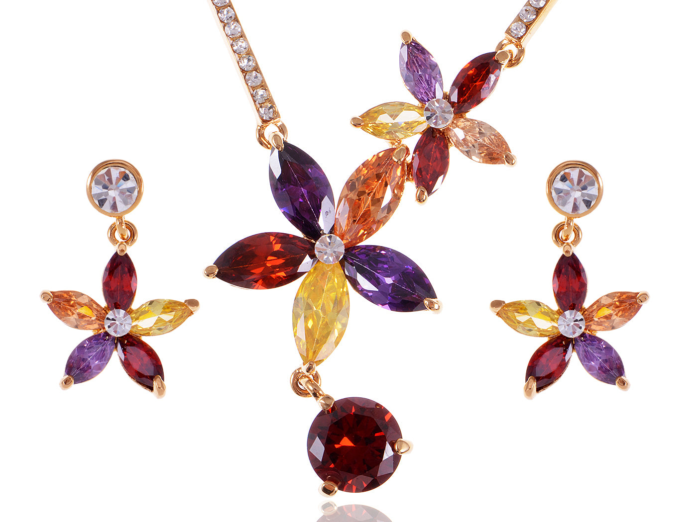 Swarovski Crystal Autumn Carnival Dangle Star Flower Earring Necklace Jewel Set