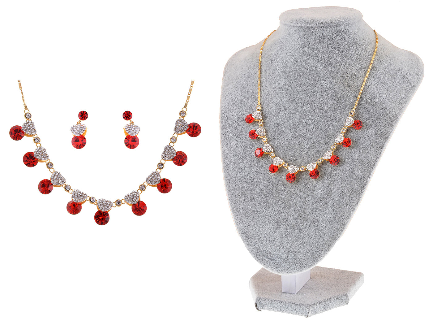Swarovski Crystal Valentine Ruby Red Love Heart Necklace Earring Set