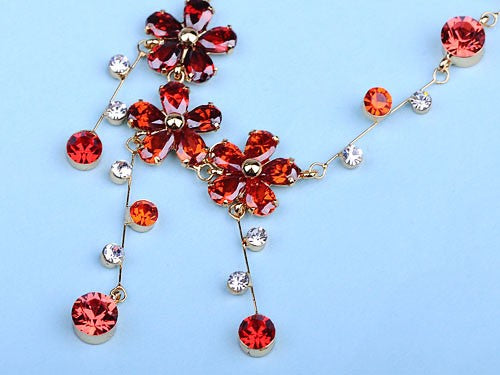 Swarovski Crystal Orange Red Petite Petal Flower Element Necklace Earring Set