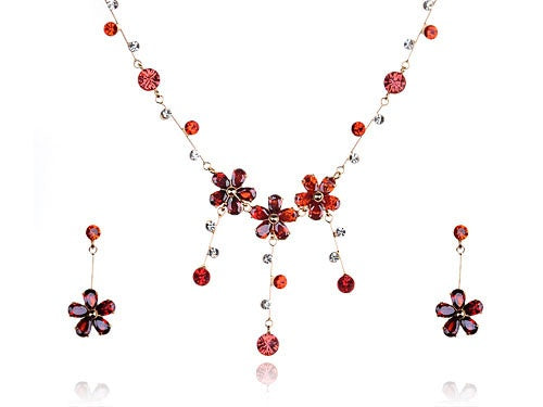 Swarovski Crystal Orange Red Petite Petal Flower Element Necklace Earring Set