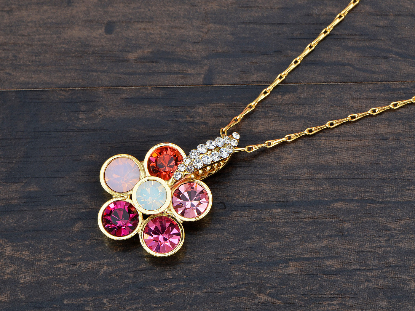 Swarovski Crystal Multi Color Pink Opal Flower Petal Pendant Necklace