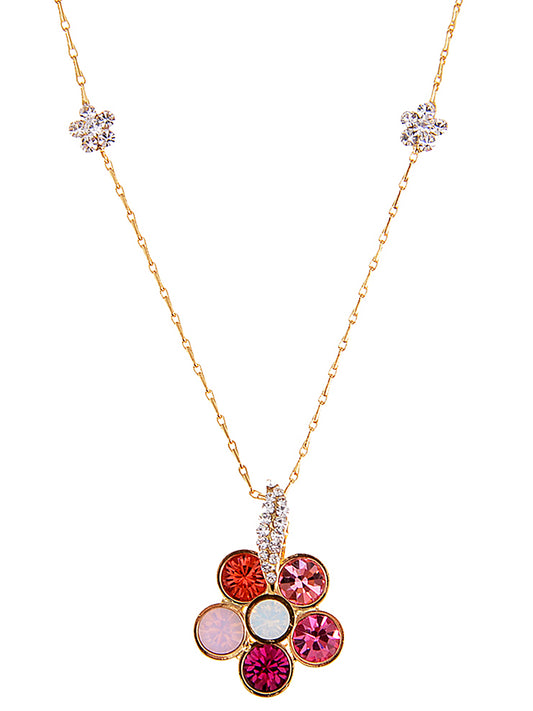 Swarovski Crystal Multi Color Pink Opal Flower Petal Pendant Necklace