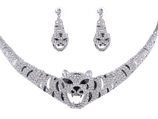 Swarovski Crystal Emerald Eye Striped Tiger Earring Necklace Set