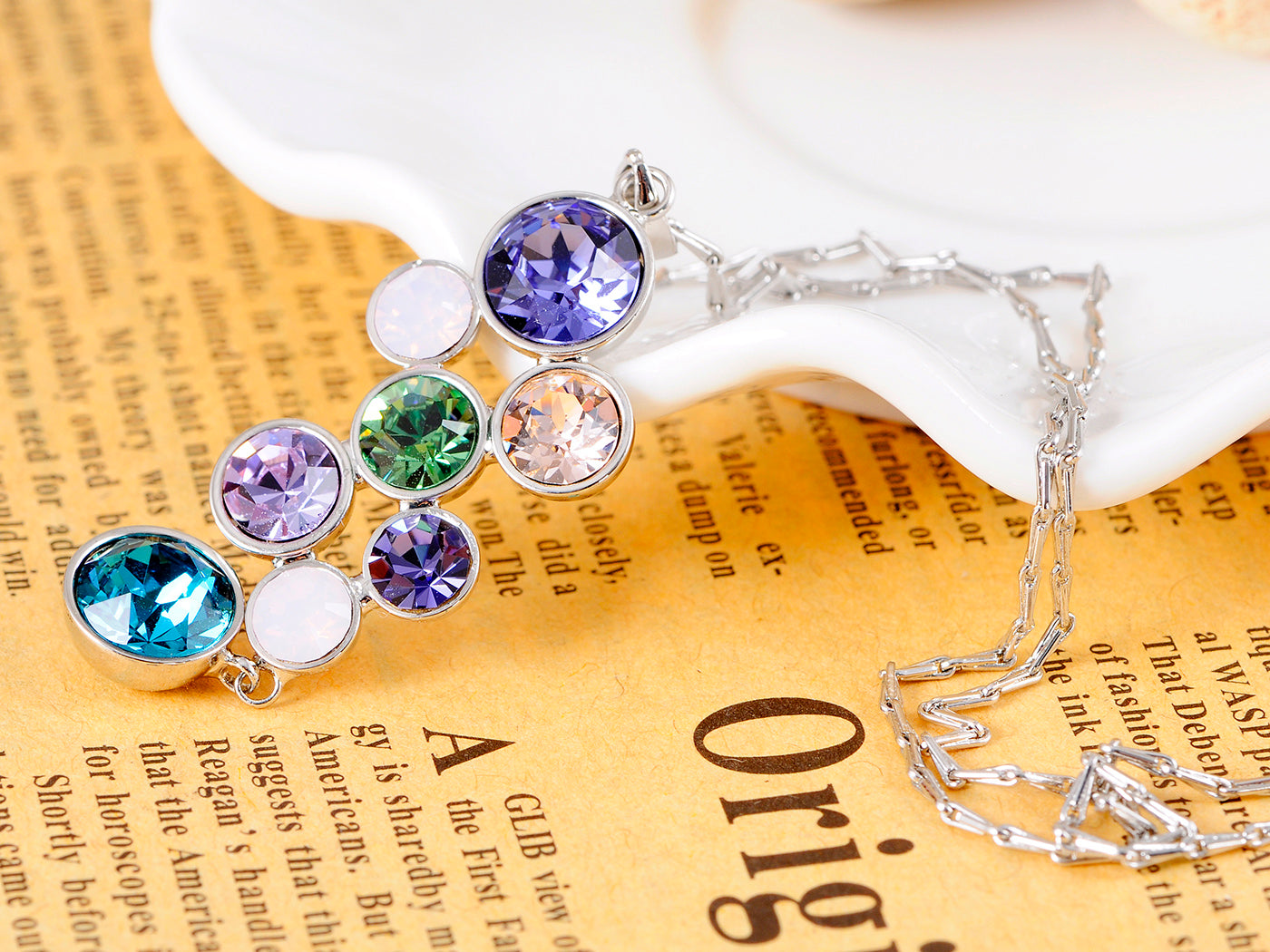 Swarovski Crystal Multi Color Abstract Dangle Drop Pendant Necklace
