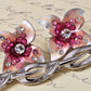 Swarovski Crystal Painted Pink White Plumeria Flower Dangle Necklace Earring Set