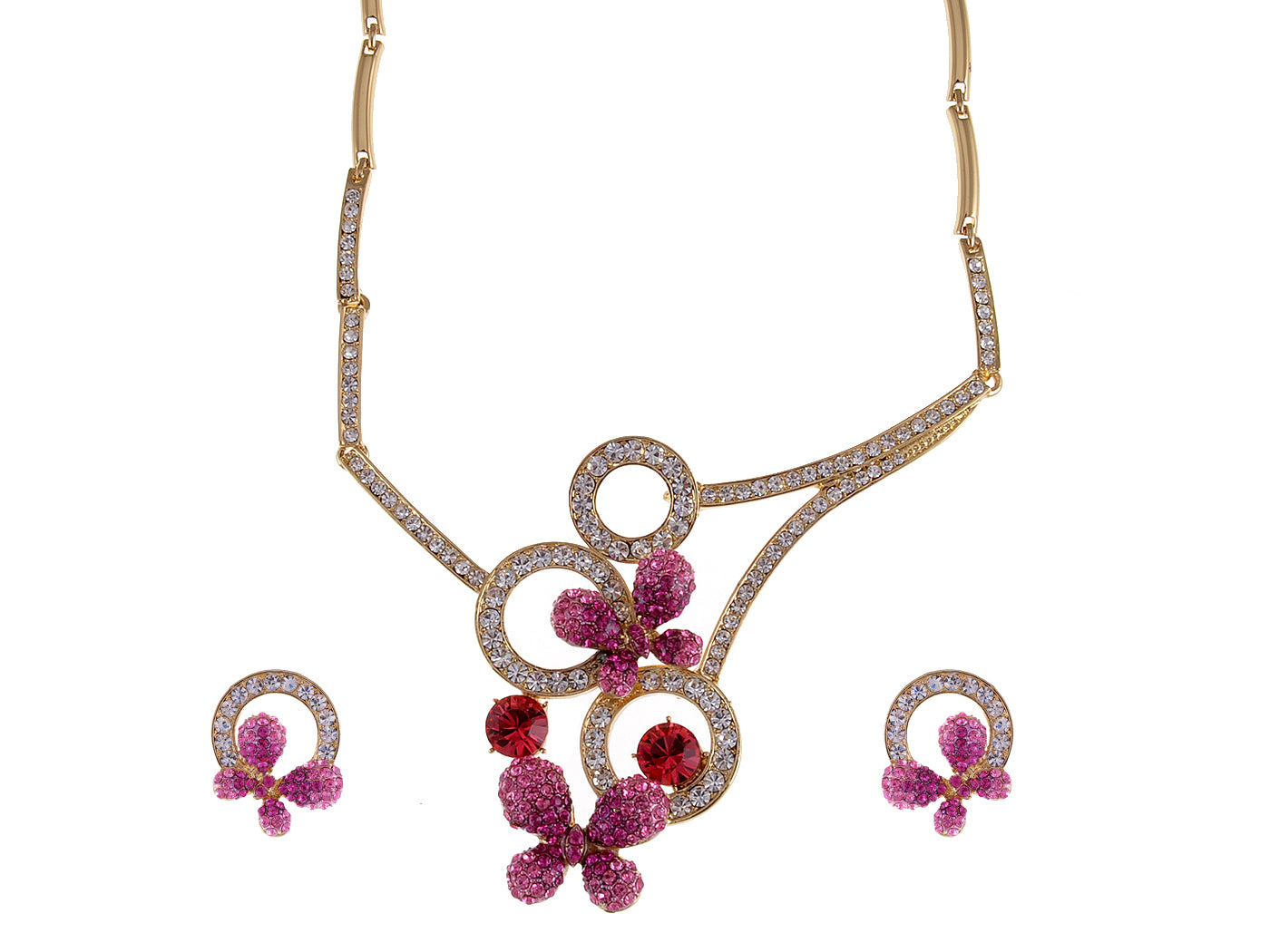 Swarovski Crystal Pink Fuchsia Butterfly Abstract Necklace Earring Set