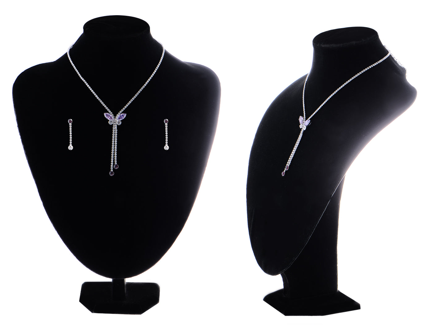 Swarovski Crystal Fragile Amethyst Purple Butterfly Dangle Necklace Earring Set