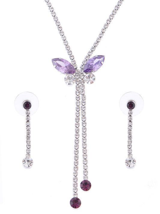 Swarovski Crystal Fragile Amethyst Purple Butterfly Dangle Necklace Earring Set