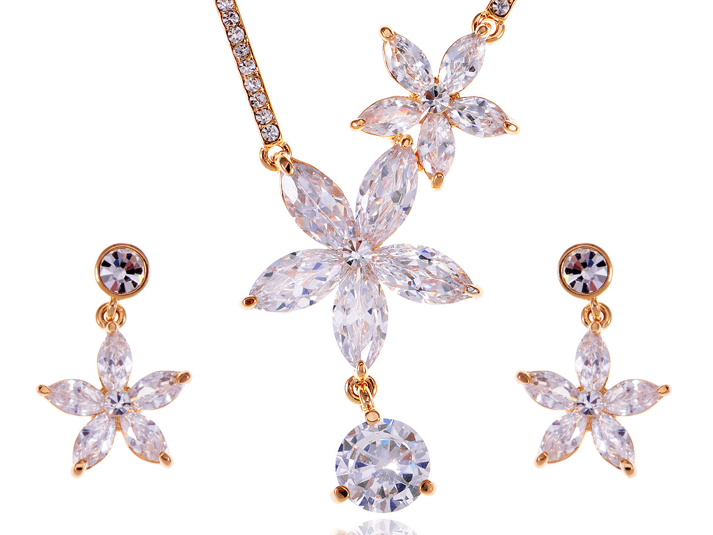 Swarovski Crystal Classic Hawaiian Floral Flower Necklace Earrings Set