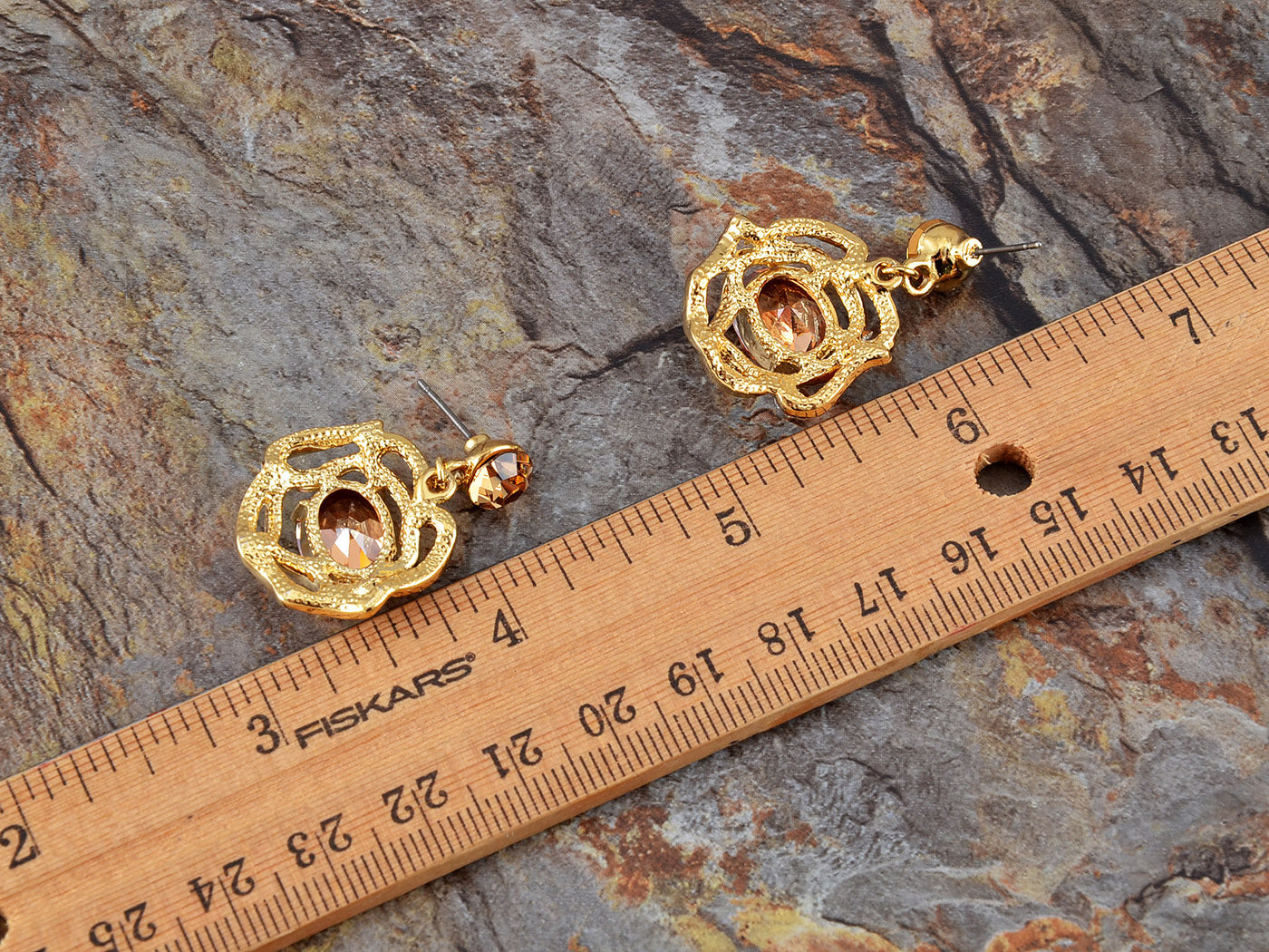 Swarovski Crystal Amber Rose Blossom Outline Necklace Earring Set