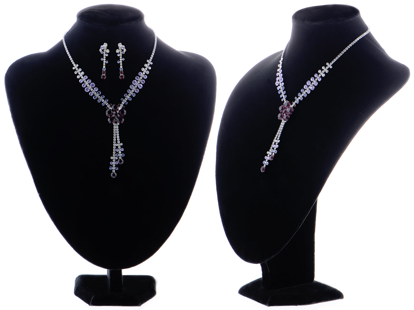 Swarovski Crystal Deate Blue Amethyst Butterfly Dangle Necklace Earring Set (Purple 1)