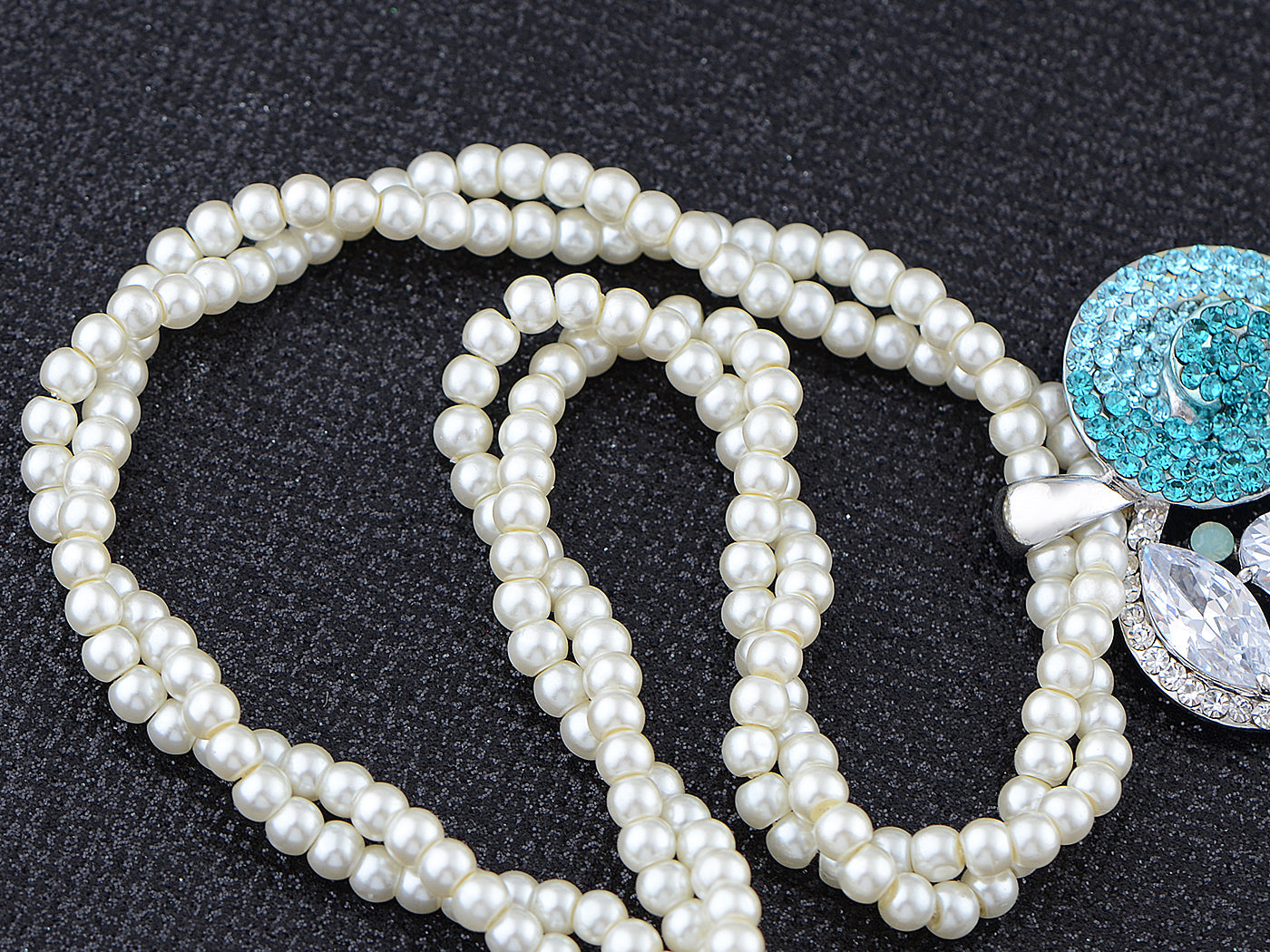 Swarovski Crystal Sniggle Snail Blue Heart Pearl 2 Strand Pendant Necklace