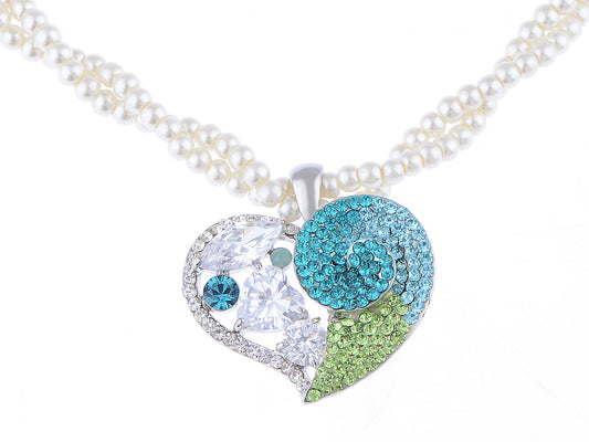 Swarovski Crystal Sniggle Snail Blue Heart Pearl 2 Strand Pendant Necklace