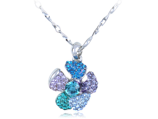 Swarovski Crystal Aqua Blue Zircon Sapphire Flower Pendant Pearl Necklace