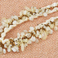 Cream Satin Ribbon Gold Link Milky Glass Bead Choker Necklace