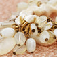 Cream Satin Ribbon Gold Link Milky Glass Bead Choker Necklace
