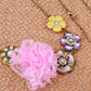Bohemian Enamel Pastel Pink Yellow Mesh Fabric Flower Strand Necklace
