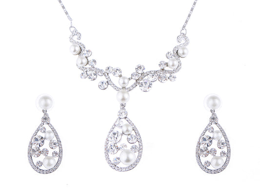 Pearl Element Teardrop Dangle Earring Necklace Set