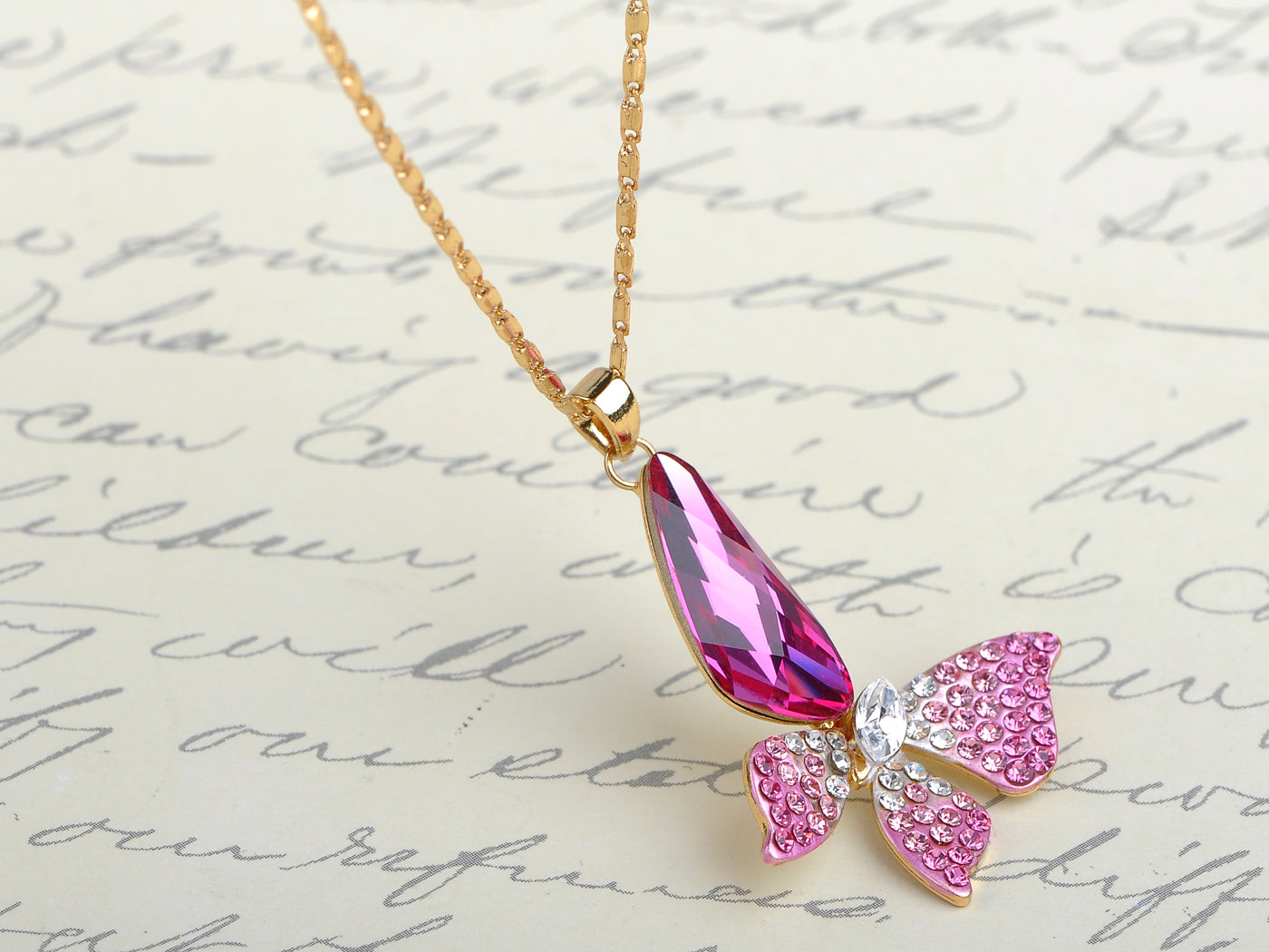 Ombre Pink Butterfly Wings Pendant Necklace