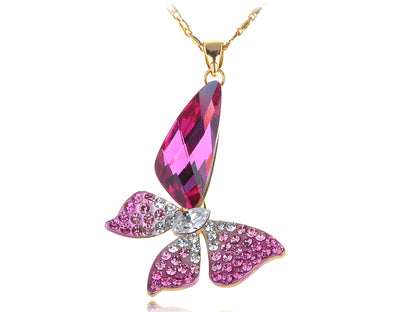Ombre Pink Butterfly Wings Pendant Necklace