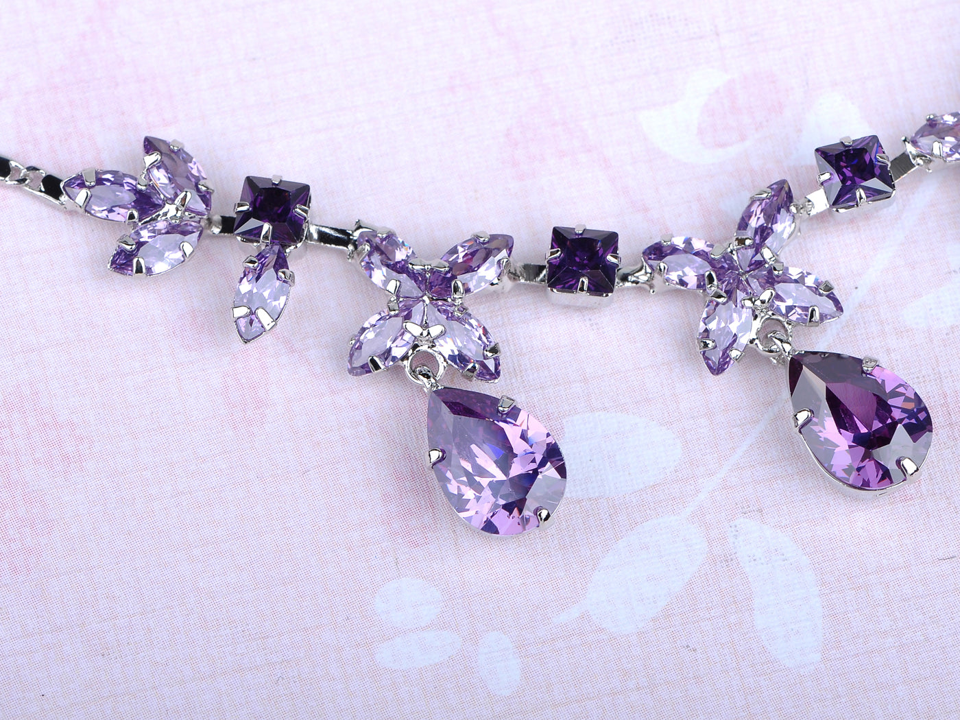 Swarovski Crystal Violet Element Bejeweled Link Floral Earring Necklace Set